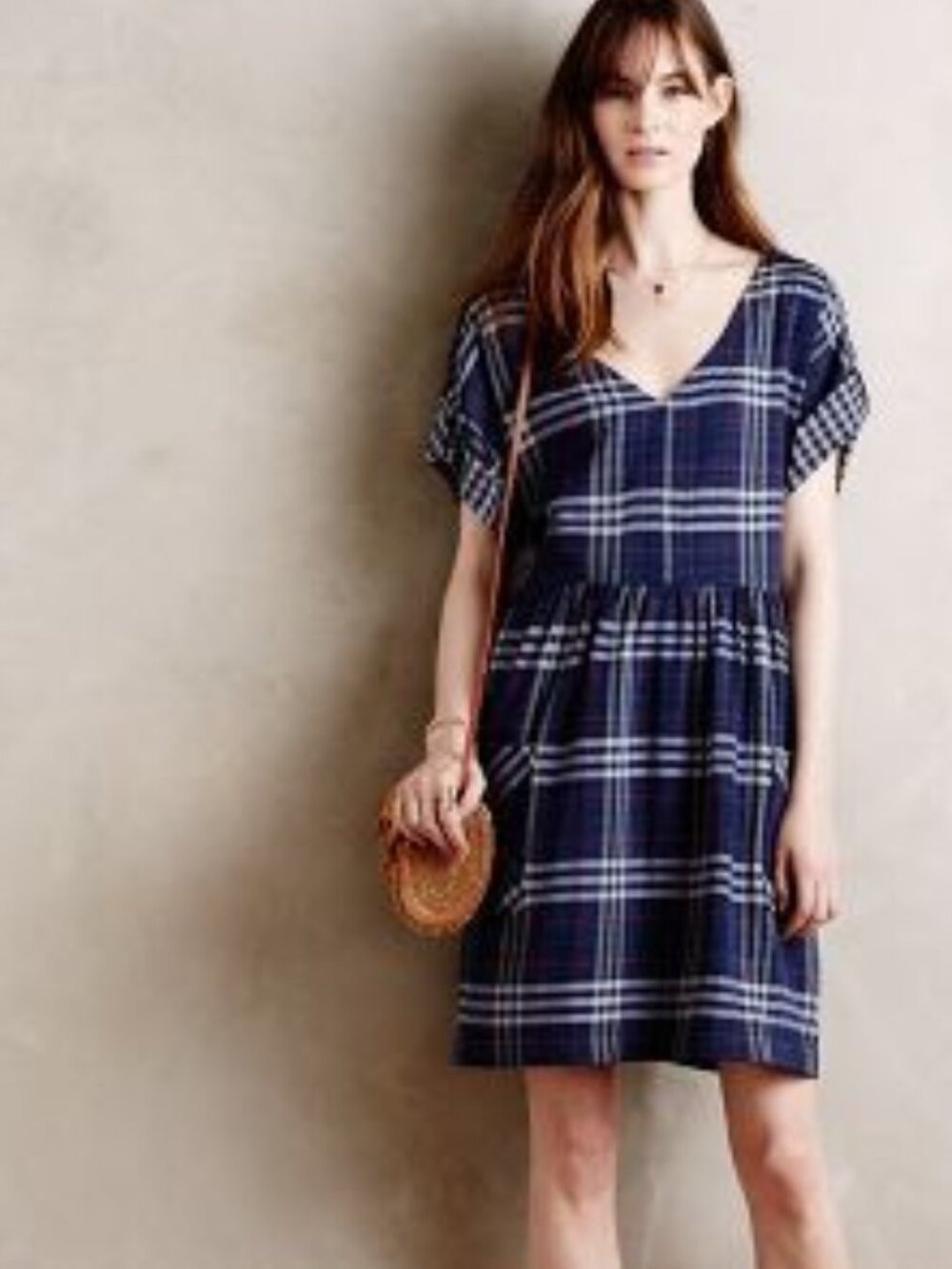 Anthropologie x Holding Horses Acreage Plaid Dress - V Neck - size Small
